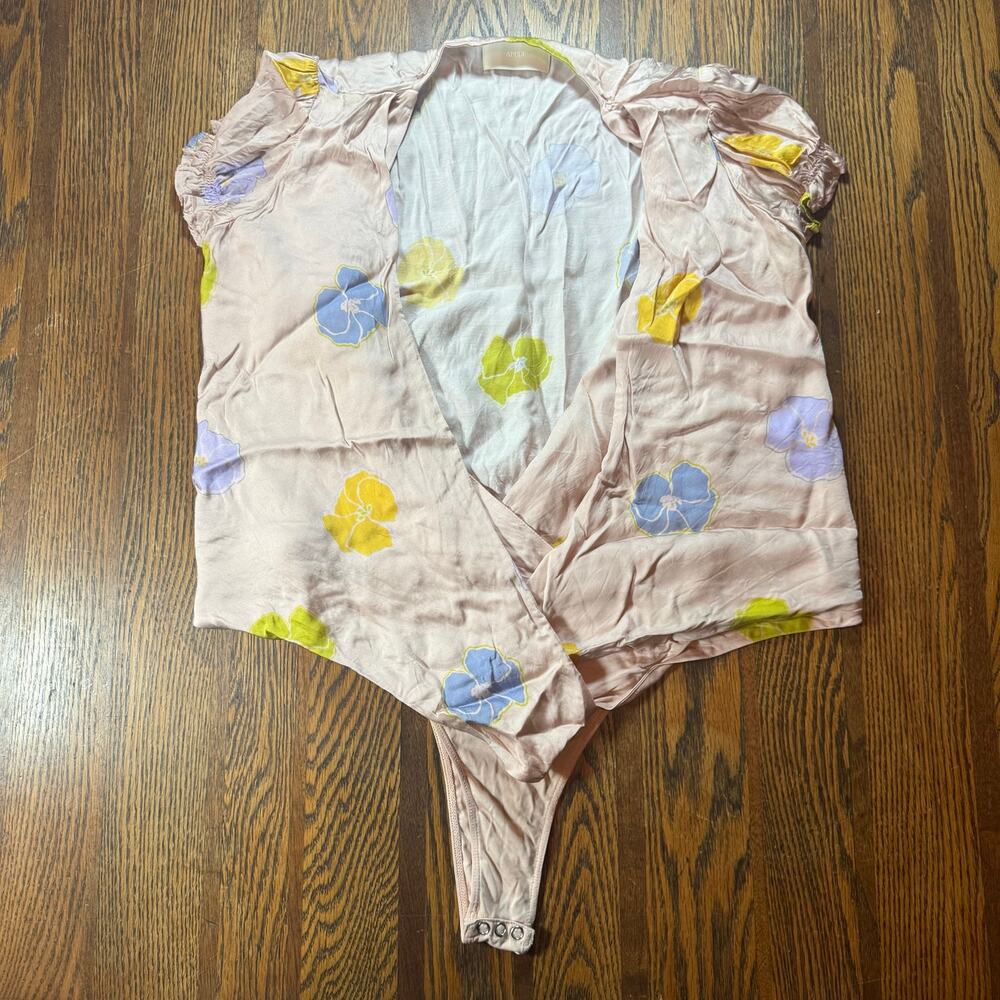 Capulet Women’s Silky Polly Floral Tie Bodysuit Blouse Pink Size Small